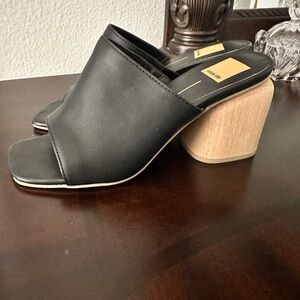 DOLCE VITA Black Leather Mules with Wooden Heel